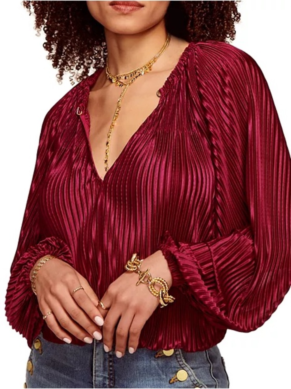 Like New Ramy Brook Lenon Pleated Balloon Sleeve Top Size Small - Picture 3 of 10